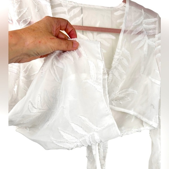 Pool Beach 2-piece sheer white coverup, S, crop top with tie & sarong, Vacation - Picture 4 of 9